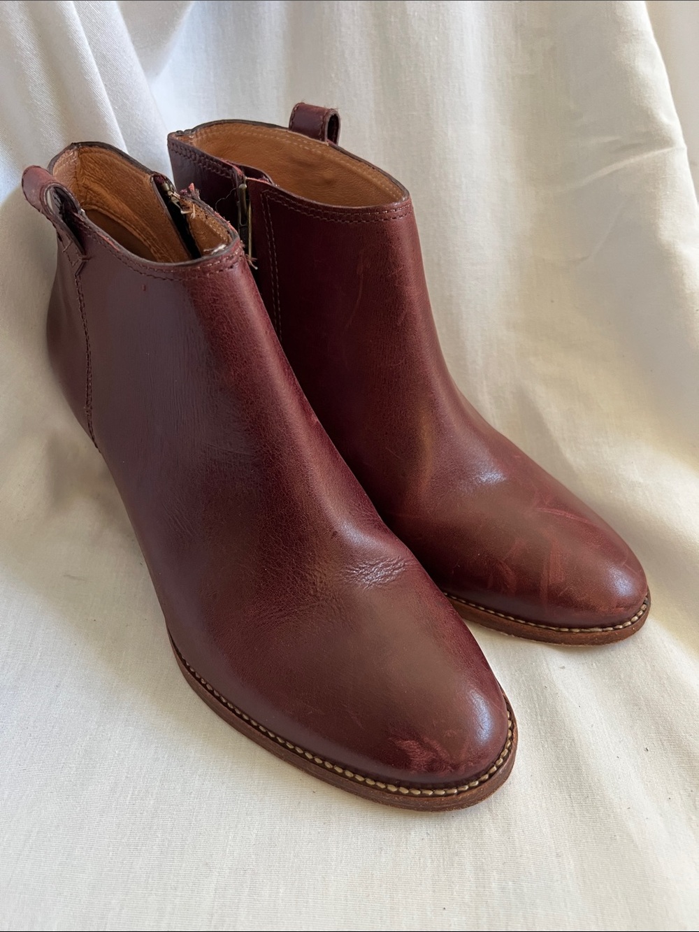 Madewell Burgundy/Brown  Leather Ankle Booties with Side Zipper
